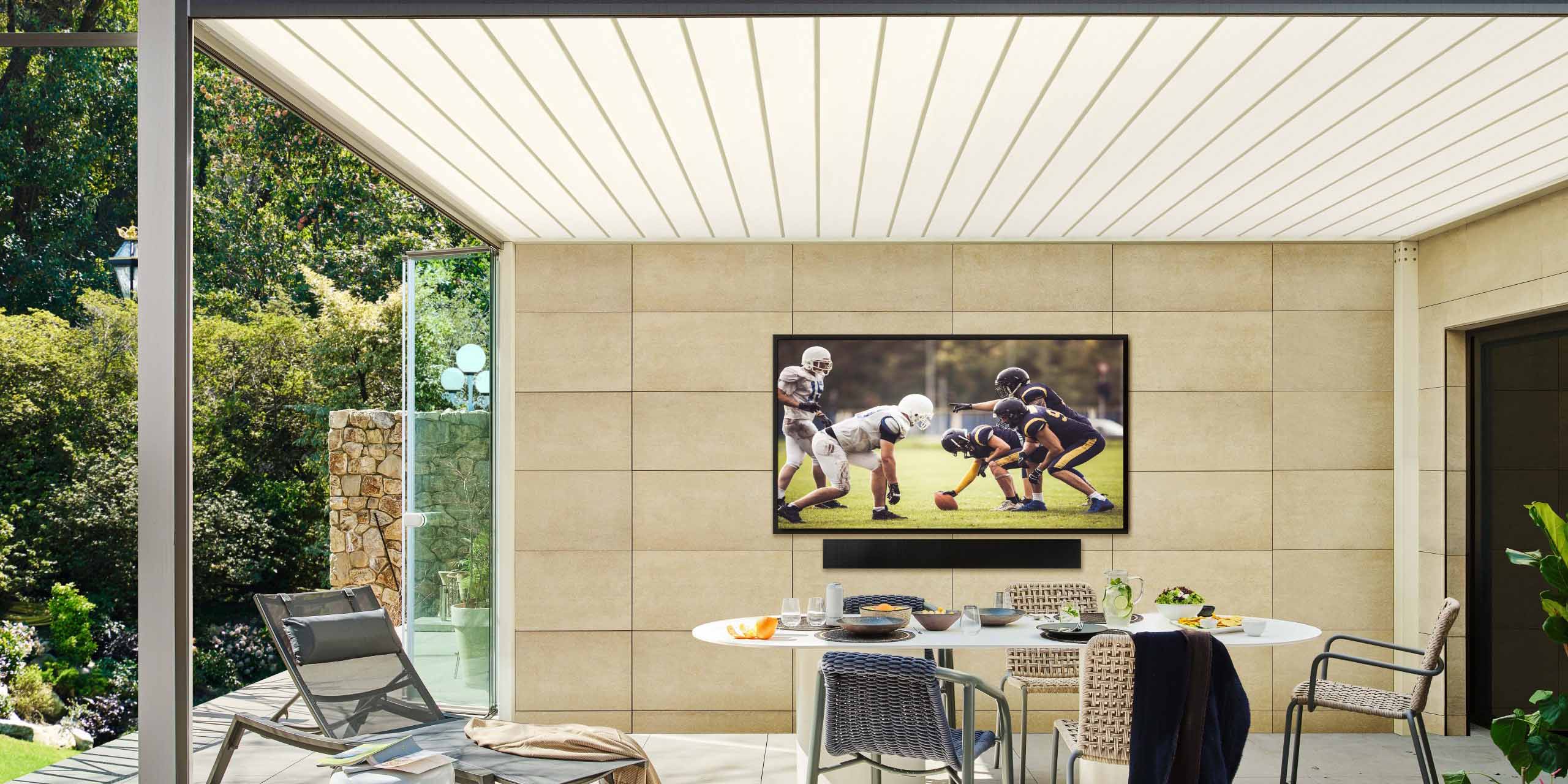 samsung tv and terrace soundbar outdoors 