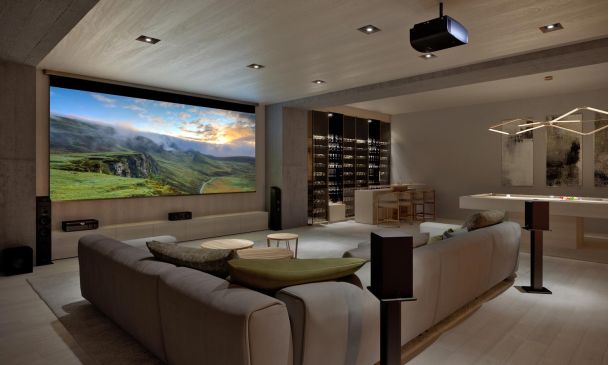 bar and game room with Sony technology in a light wooden room